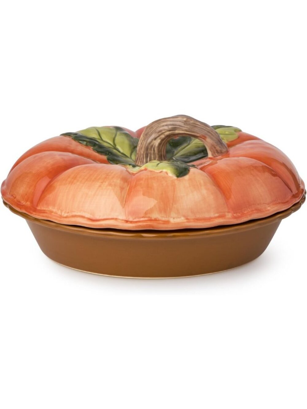 Festive 3D Pumpkin Pie Carrier - 10.5” Ceramic Dish with Lid for Baking